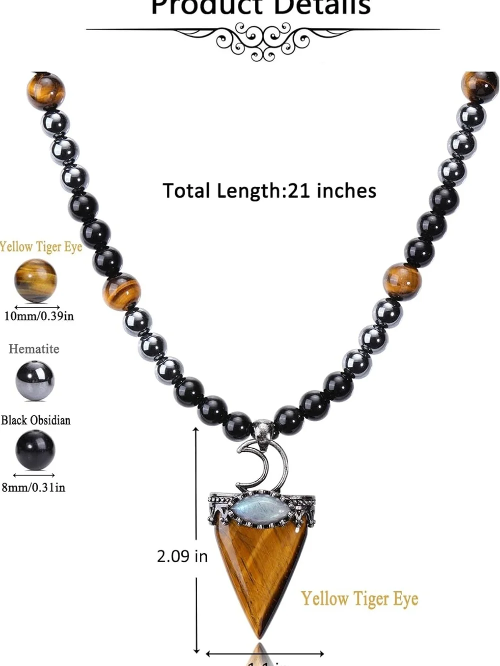 Tiger Eye and Black Bead Pendant Necklace - Women Jewelry